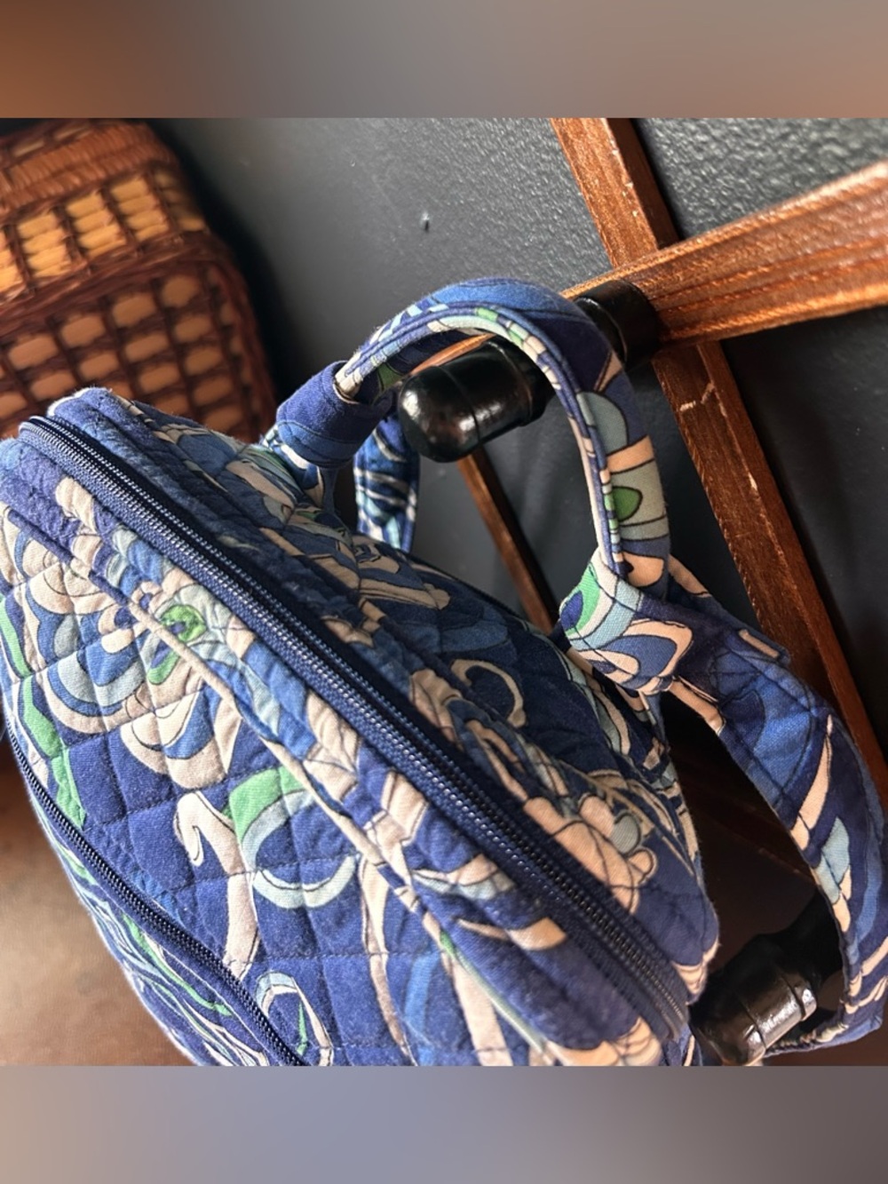 Vera Bradley Mini Backpack -Mediterranean Blue- Quilted Cotton Travel Bag - Picture 4 of 14